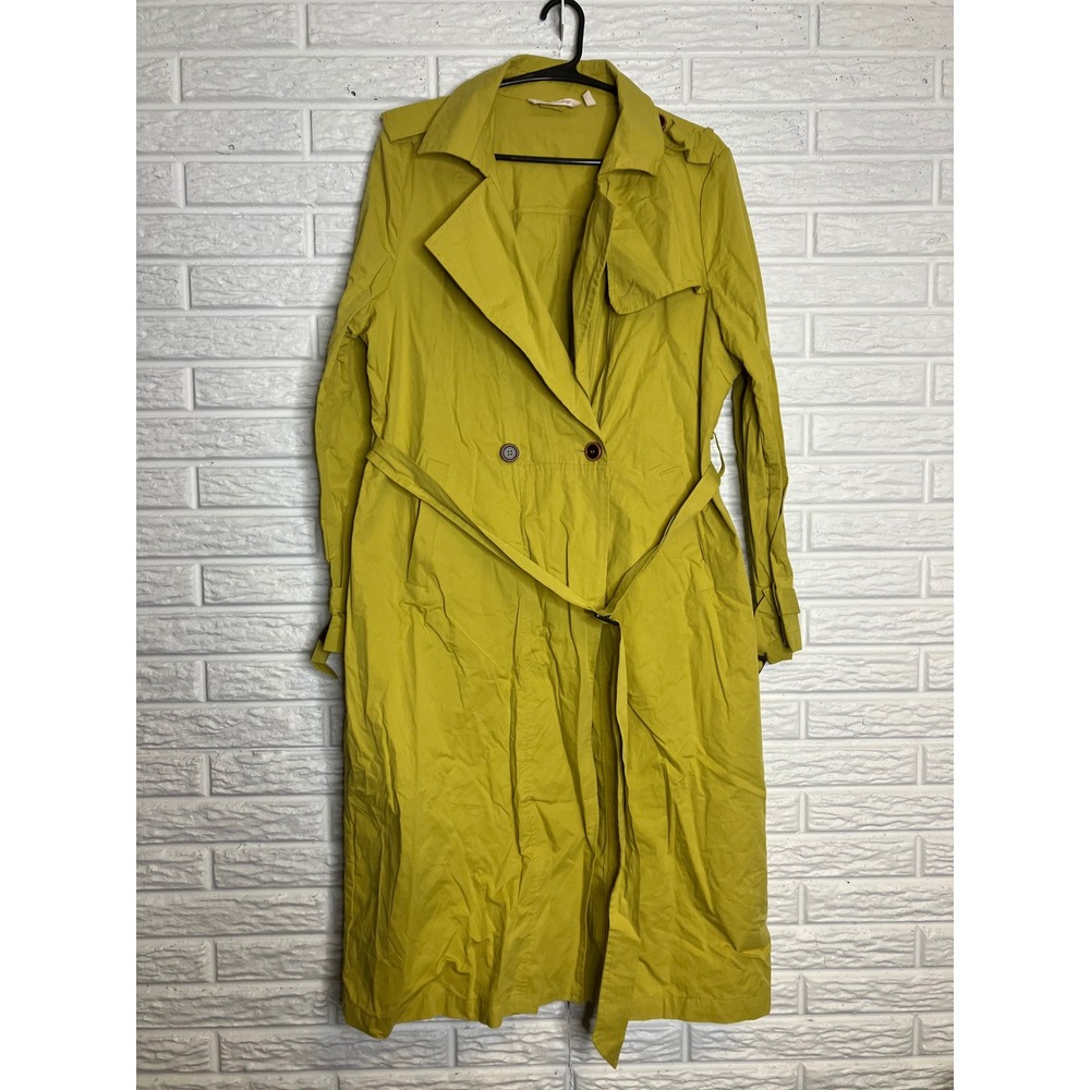 Soft Surroundings Trench Coat Womens Medium Yellow Excellent Cotton Belted Long